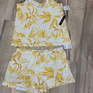 Tahari Yellow Leaf-Print Tank & Short Pajama Set